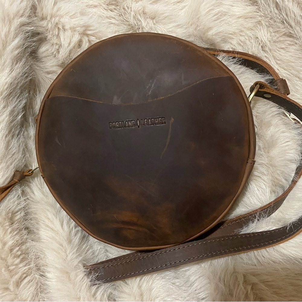 Portland Leather Round Dark Brown Leather Crossbody